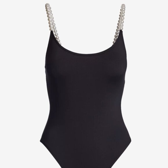 NWT KATE SPADE PEARL STRAP ONE PIECE SWIMSUIT SWIMWEAR BLACK XS $178 - Picture 2 of 8